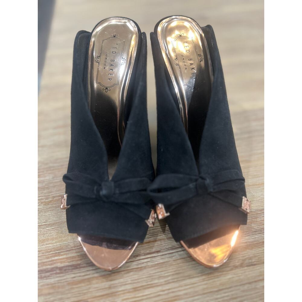 Ted Baker Marinax Black Suede Peep Toe Mule Pumps Size 7.5 - Picture 2 of 7
